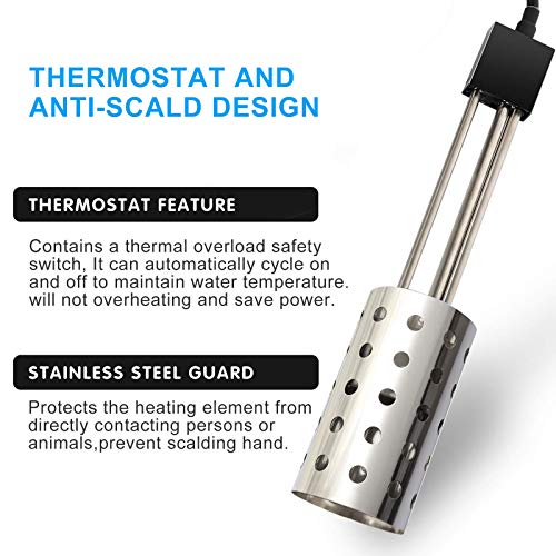 Gesail 1500W Electric Immersion Heater, UL-Listed Bucket Water Heater with 304 Stainless-steel Guard, Submersible Bucket Heater with Thermostat and Auto Shutoff, LCD Thermometer Inlcuded