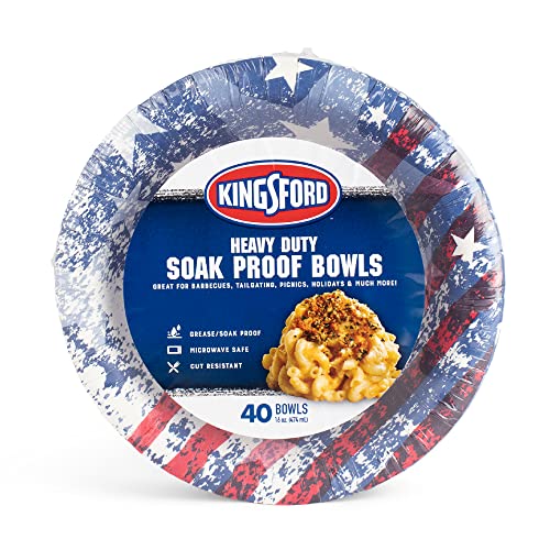 Kingsford Heavy Duty Soak Proof Paper Bowls - Heavy Duty Bowl for Barbecues, Picnics & Holidays - Microwave Safe - Patriotic Design, American Flag Pattern, 16 oz, 40 Count