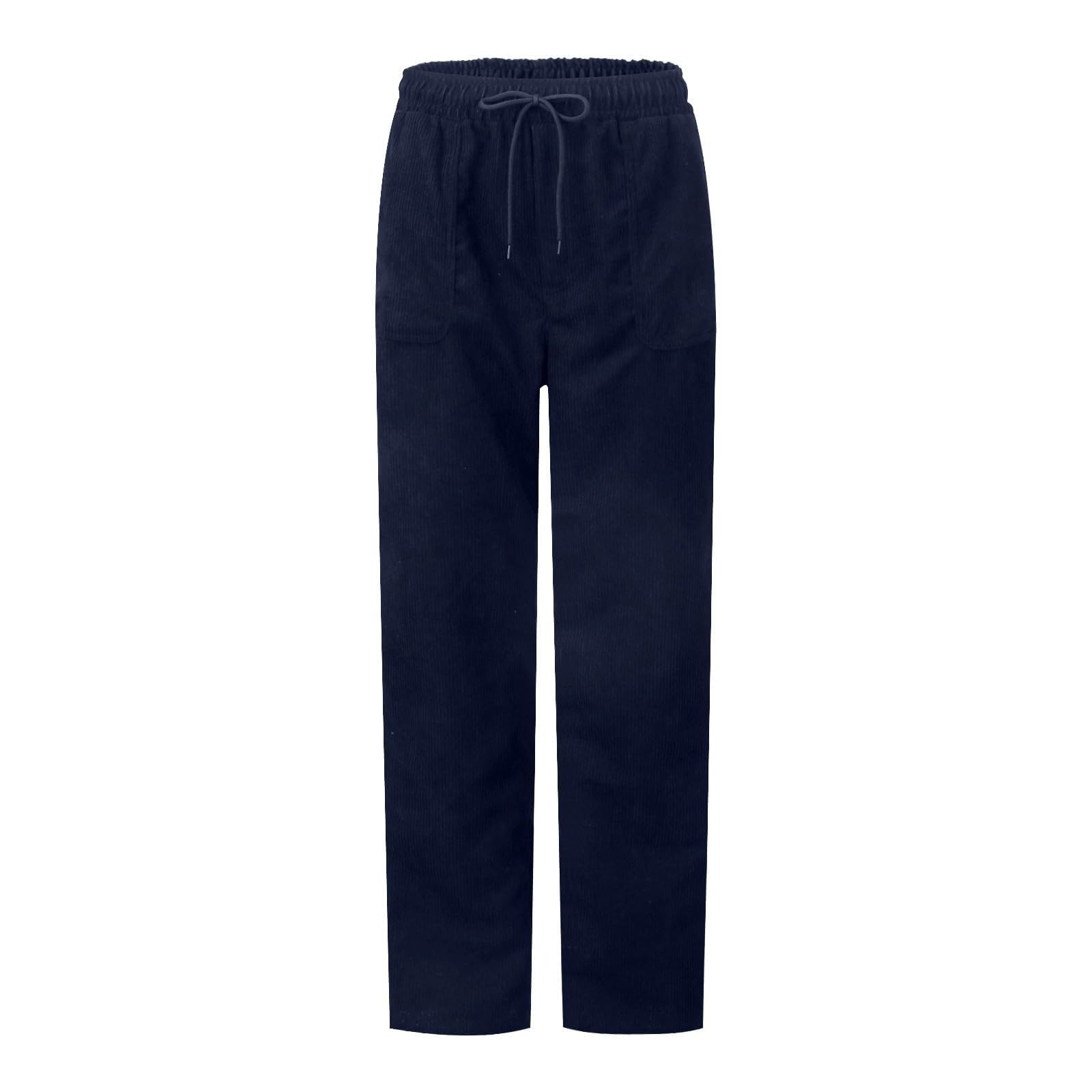 Pantaloni da donna a coste a vita alta, per il tempo libero, con elastico