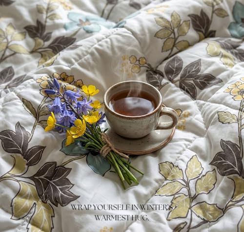 Image of VAS COLLECTIONS 220 GSM Reversible Microfiber AC Comforter /Duvet | Floral Pattern, 3-Layer Quilted All-Season Blanket for Double Bed (250 x 225 cm) | 2 kg (Pearl Aqua White, Double)