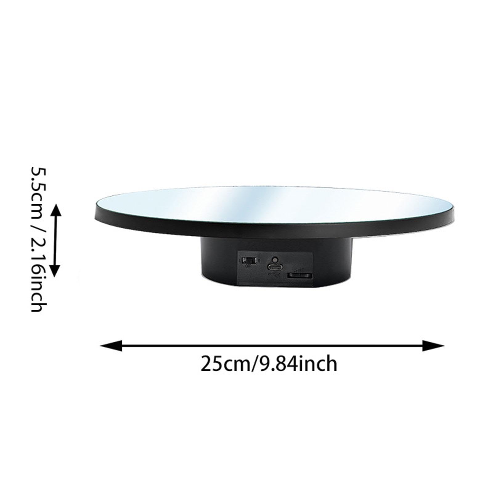 Supporto Espositivo Rotante Elettrico con Piatto Girevole Motorizzato a velocità Regolabile, Superficie a Specchio E Base Girevole, Adatto per Oggetti, 25 Cm Nero