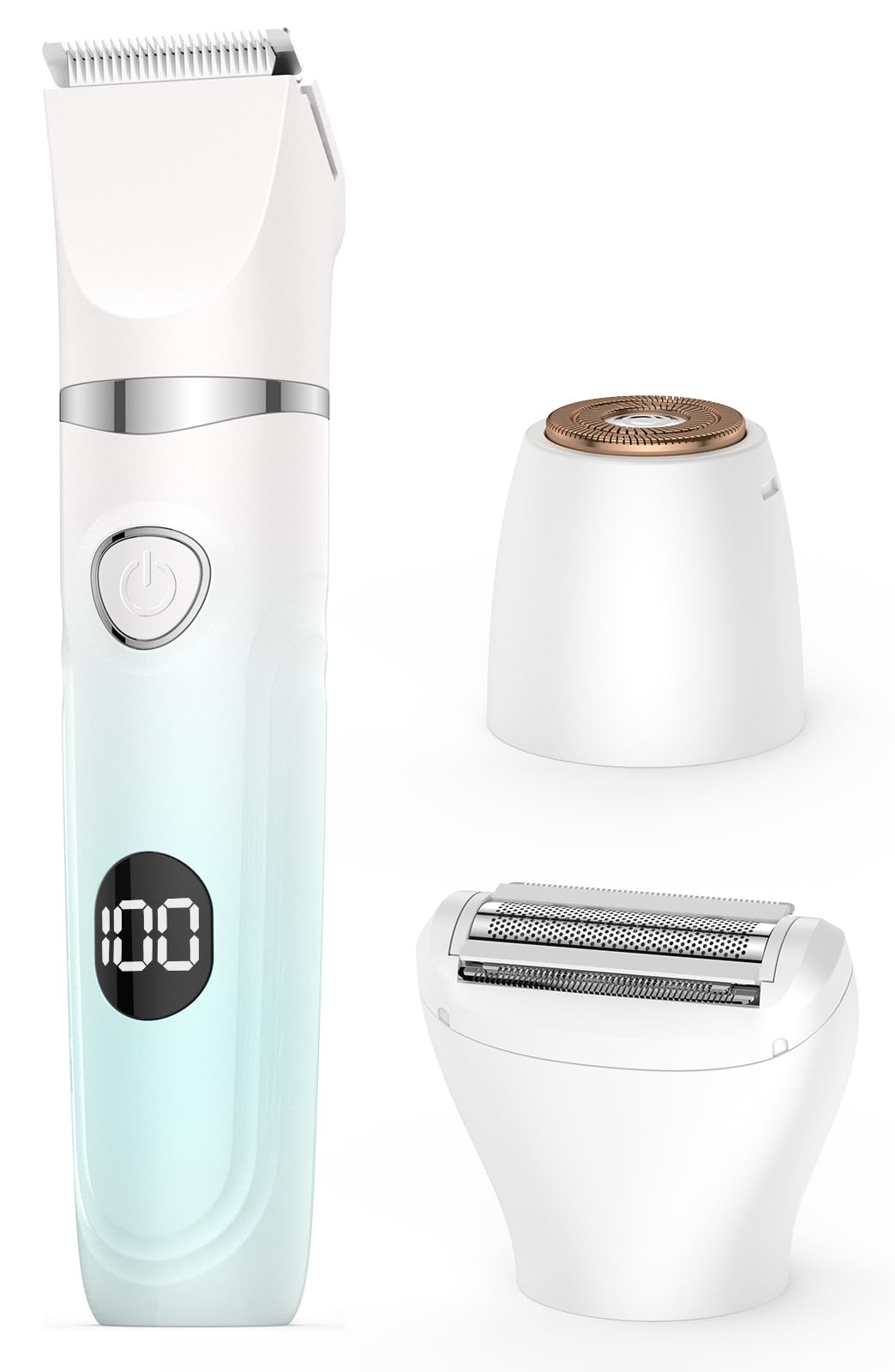 Recortadora de bikini para mujer, afeitadora eléctrica 3 en 1 para mujer, maquinilla de afeitar púbica y facial recargable sin dolor para piel sensible, labios, brazos, piernas con pantalla LED II