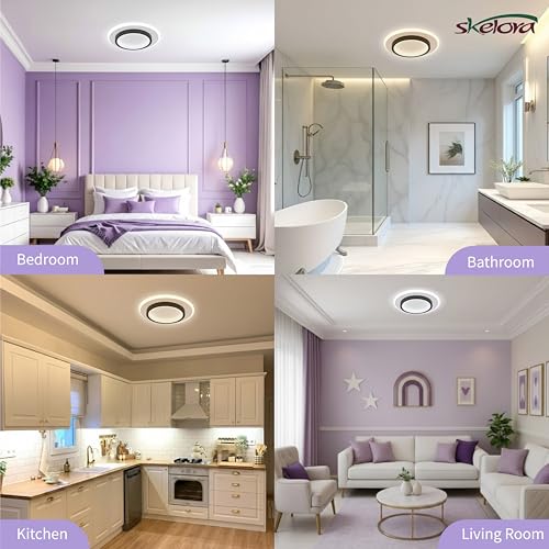 Image of 24W Round LED Ceiling Light | Dual Ring Design | 3 Colour Modes (Warm /Natural /Cool) | Flicker-Free, Anti-Glare | Flush Mount Surface Light for Bedroom, Living Room, Hall, Office (Round Black)
