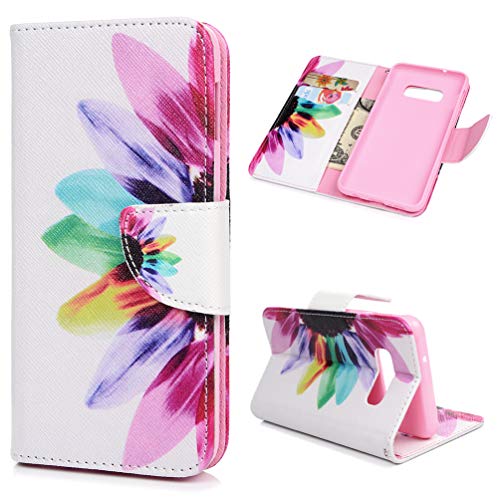 MOLLYCOOCLE Galaxy S10e Wallet Case, Colorful Flower Floral PU Leather Flip Folio Wallet Case with Slim Lightweight Shockproof TPU Bumper Cover for Samsung Galaxy S10 Lite 5.8''