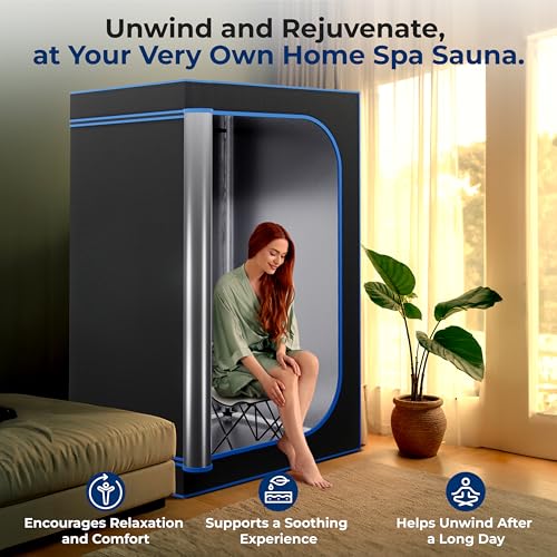 Image of SereneLife Infrared Heat Home Sauna, Compact & Portable Spa Style Steam Sauna, Foot Pad Heating Mat, Indoor Personal Sauna with Foldable Chair, At-Home Relaxation and Rejuvenation