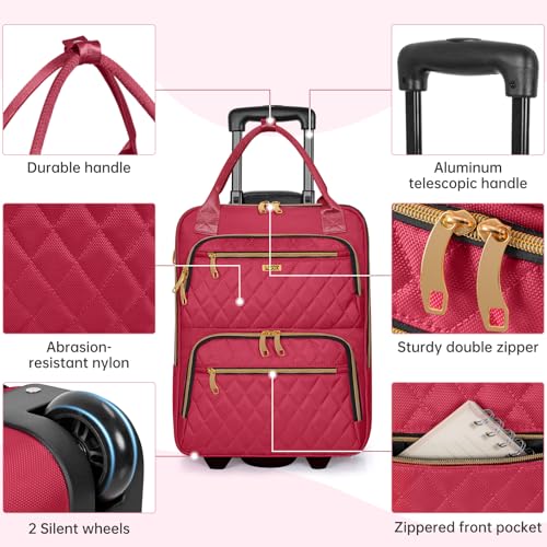 Image of Underseat Carry On Luggage with Wheels, Stylish Lightweight Under Seat Luggage, Personal Item Suitcase with telescoping handles for Men Women, Pilots and Crew, Burgundy
