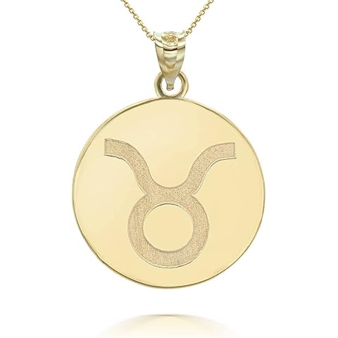 Personalized Name 10k Yellow Gold Zodiac Sign Horoscope Constellation Round Disc Necklace - Choice of Chain Length