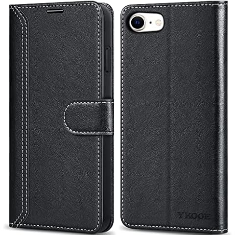 ykooe for iPhone SE 2022 Case, iPhone SE 2020/7/8 Case, Premium Leather Wallet Protective Phone Case for iPhone SE 3/SE 2020/8/7 Cover, Black Cover
