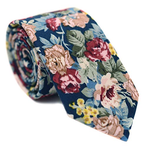 Image of JESLANG Men's Cotton Printed Floral Tie 2.56 inch Skinny Narrow Necktie Various Designs