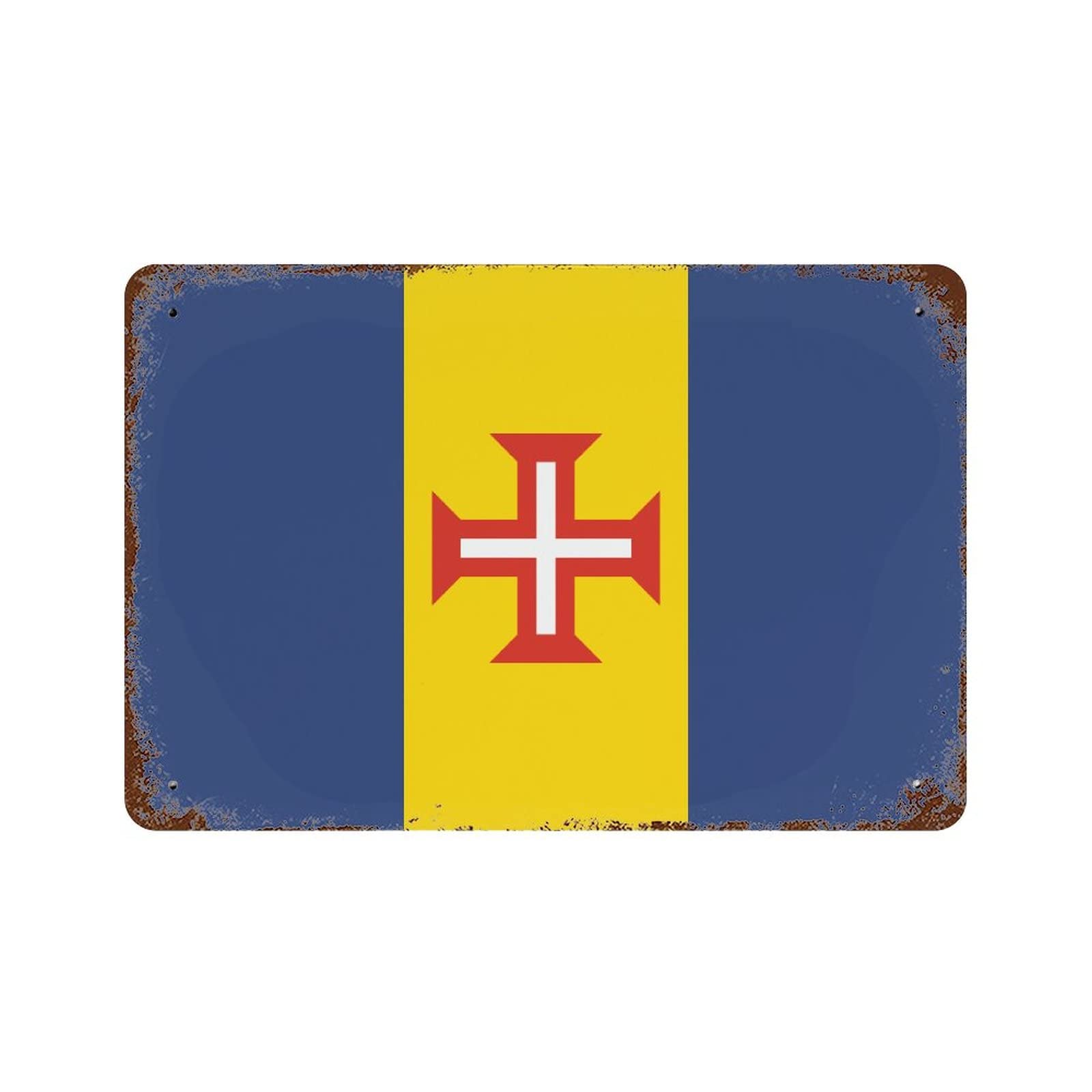 Yelolyio Vintage Metal Sign Madeira National Flag Retro Tin Signs Metal Plate Sign Street Signs Cafe Bar Pub Beer Club Wall Home Decor 12" X 8"
