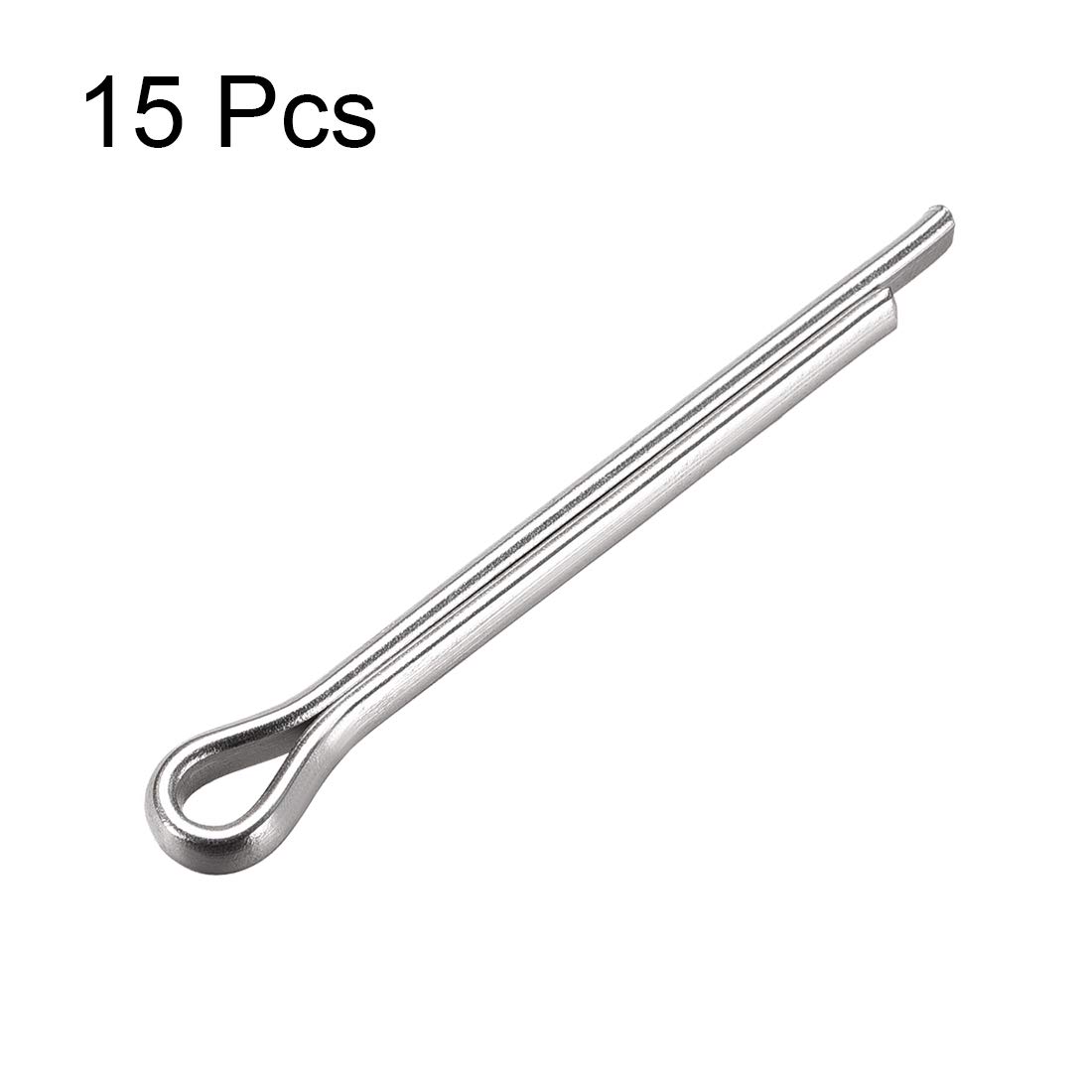 sourcing map Coppiglia divisa – 4 mm x 35 mm in acciaio inox 304 a 2 rebbi tono argento clip chiave 15 pezzi