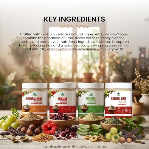 Image of Havintha Natural Herbal Powder Shampoo Combo for Hair Care - 4 Types (227g Each) | Ayurvedic Hair Cleanser with Amla, Reetha, Shikakai & Herbs | Chemical-Free, Sulfate-Free Herbal Shampoo Powder for Men & Women
