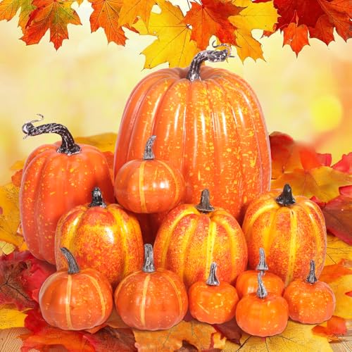 Vautvis Calabazas Decorativas, 12 Piezas Calabazas Decoracion Otoño, Calabaza Halloween, Calabaza Artificial Grande Halloween Otoño