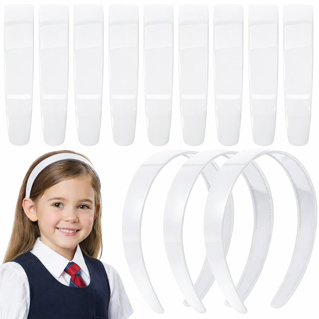Solid Plastic Headbands for Girls & Women, Hairband for School, Everyday Use Plain Broad Headband, 1 Inch Headband with Teeth, Pack of 6 (WHITE PK6)