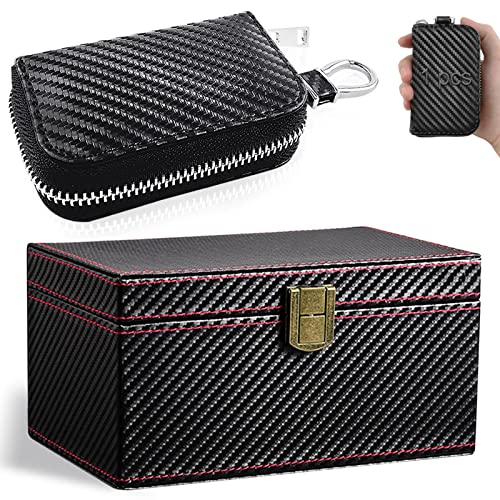 Boîte Faraday pour Clés de Voiture et Fibre Carbone Faraday Clé Voiture Étui Pochette Bloqueur de Signal Sans Clé pour Antivol & RFID Boîte Anti-piratage Faraday(1 Grande Coffret + 1 Cas de clé)