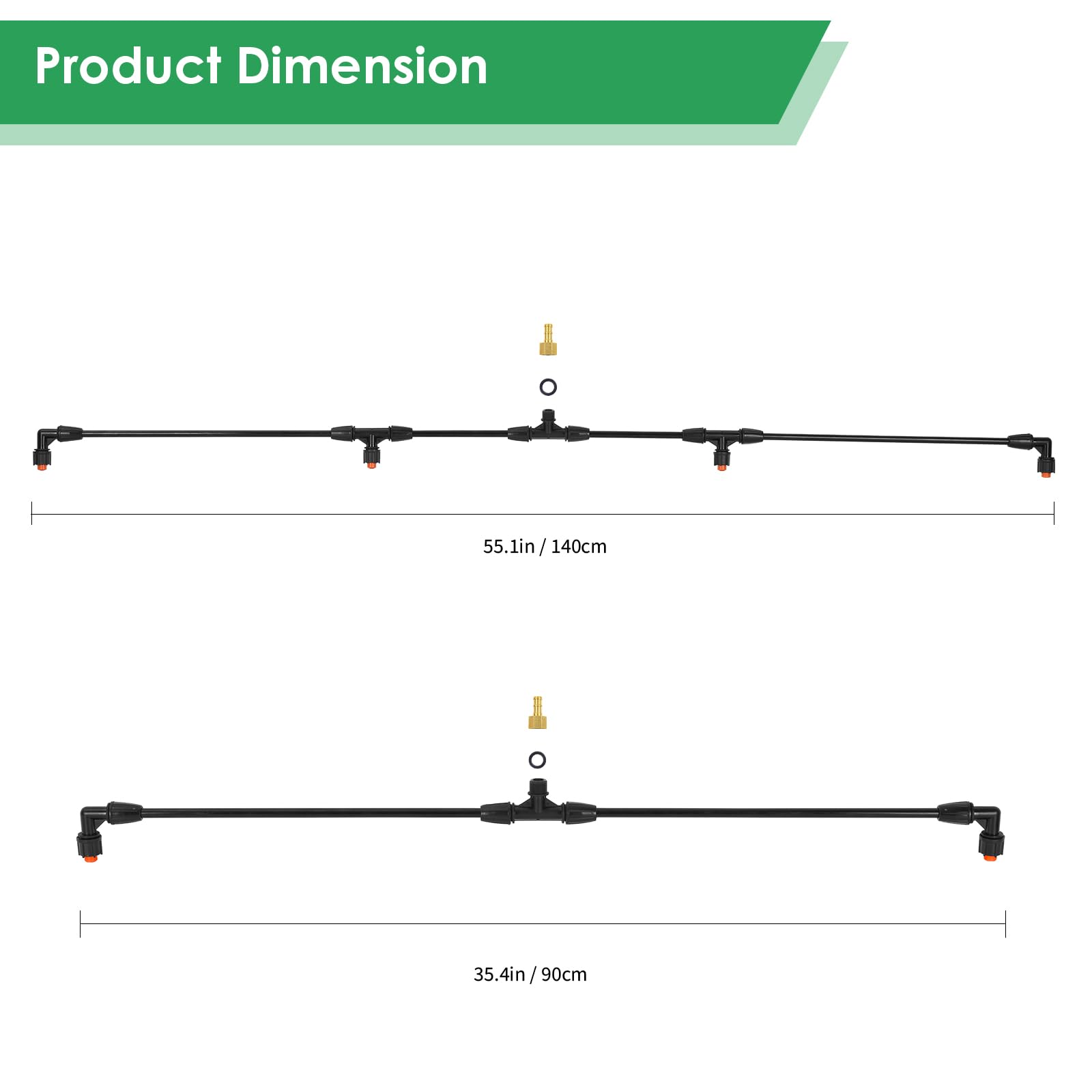 4 Nozzles Poly Boom with 3/8 Inch Brass Fitting - Switchable 2 Nozzle Pattern, Lightweight, Up to 55.1 Inches Long, Suitable for Watering Large Areas in Gardens, Farms.