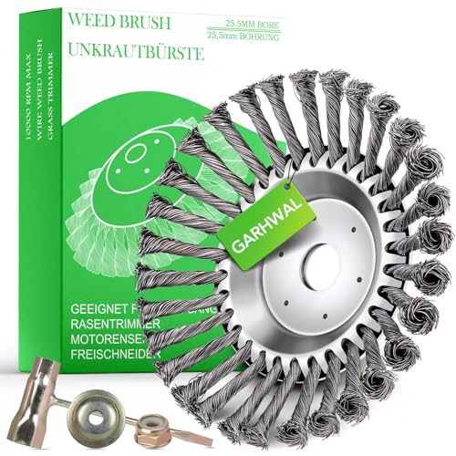 GARHWAL Brosse à Herbes Sauvages pour débroussailleuse, débroussailleuse et Coupe-Bordure, Conique, 200 mm x 25,4 mm, élimine Facilement Les Mauvaises Herbes et la...