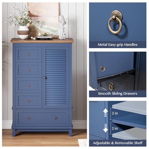 Farmhouse-5-Drawer-Dresser-for-Bedroom5-Drawer-Dresser-with-Storage49-Tall-Modern-Dresser-with-Metal-HandlesRustic-Chest-of-DrawersLarge-Wood-Drawer-Organizer-for-BedroomLiving-RoomHallwayBlue Farmhouse 5 Drawer Dresser for Bedroom5 Drawer Dresser with Storage49 Tall Modern Dresser with Metal HandlesRustic Chest of DrawersLarge Wood Drawer Organizer for BedroomLiving RoomHallwayBlue