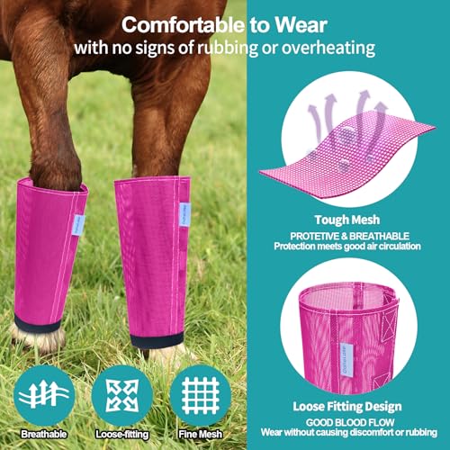 Image of Mesh Horse Fly Boots Set of 4, Loose Fitting Leggings for Horses, Reduce Stressful Stomping, Breathable Adjustable and Universal Fit for 4 Legs, Reliable Stay Put (Pink)