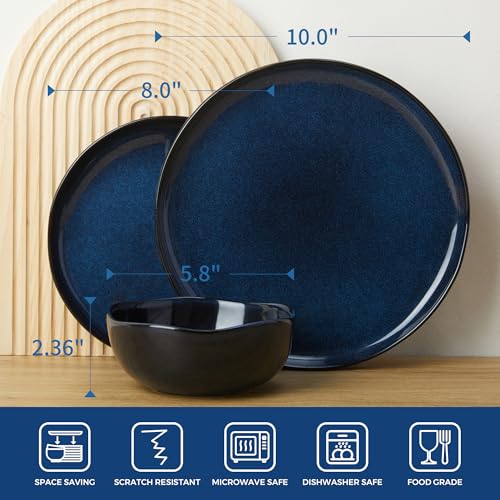 Image of Extra Large Dinnerware Set for 12, 36 Pieces Ceramic Plates and Bowls Set, Kitchen Dish Set, Microwave & Dishwasher Safe Dishware, Ocean-Inspired Stoneware for Big Gatherings, Starry Blue