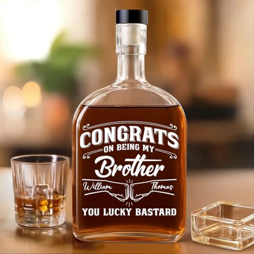 Wrappiness Congrats on Being My Brother Spirits Decanter with Custom Names, Funny Troll Gift for Brother Whiskey Glass Bottle, 25oz Decanter for Liquor Vodka Tequila Bourbon Bar Gift for Men