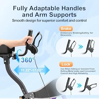 BlessReach Heavy Duty Upright Rollator Walker for Seniors with Seat, 450lb Capacity, 8" All-Terrain Wheels, 6 Height Adjustments, Padded Seat & Backrest, Easy Assembly, Foldable Design, Purple