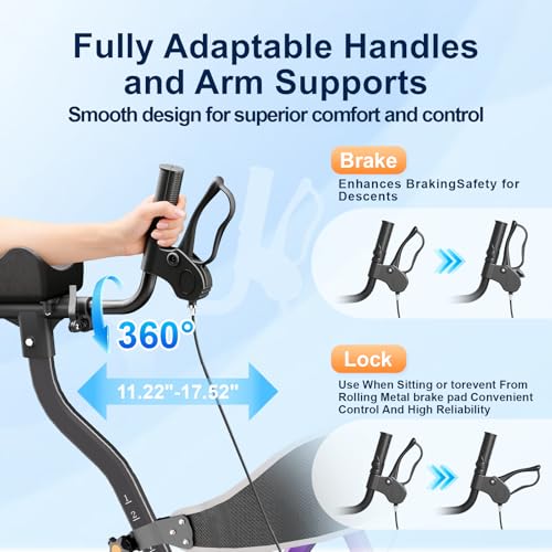 Image of BlessReach Heavy Duty Upright Rollator Walker for Seniors with Seat, 450lb Capacity, 8 inch All-Terrain Wheels, 6 Height Adjustments, Padded Seat & Backrest, Easy Assembly, Foldable Design, Black