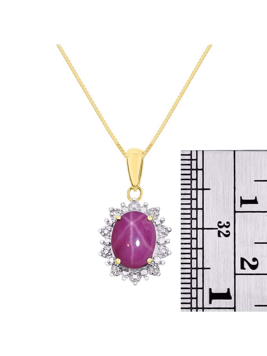 RYLOS - Collana con ciondolo a forma di aureola con pietra preziosa ovale e veri diamanti scintillanti in argento placcato oro giallo 14 K, 925-9 x 7 mm, con catenina da 45,7 cm