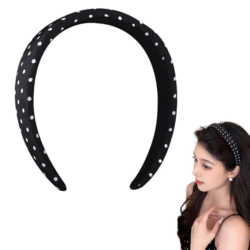 Vintage Polka Dot Hair Accessories Padded Headbands for Women Girls White Polka Dots Headband Costume for Christmas Halloween Headband Non Slip for Women Girls Soft Ribbon Headbands with No Teeth