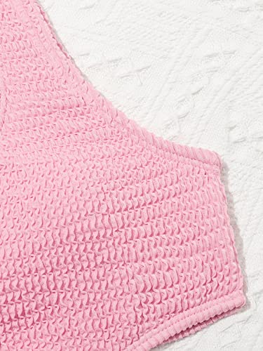 OYOANGLE Girl's Textured One Shoulder Ring Linked Tummy Control Bathing Suit Summer Beach One Pieces Swimsuits4