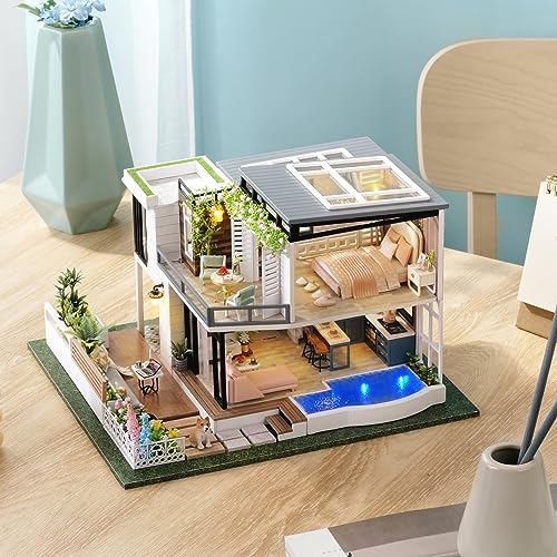 Image of TuKIIE DIY Miniature Dollhouse Kit with Furniture, 1:24 Scale Large Garden Villa Wooden Doll House Accessories Plus Dust Proof & Music Movement for Kids Teens Adults(West Creek House)