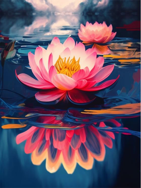 Miniatura 1 de Lotus On The Water - Impresionantes kits de pintura de diamantes de imitación para adultos, 5D DIY redondo, punto de cruz, bordado de diamantes de