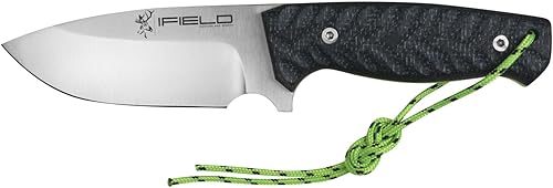 iFIELD Cuchillo de supervivencia y caza EL29118, hoja Böhler N690CO de 4.5 pulgadas, con funda de cuero negro, mango TRF, herramienta de camping
