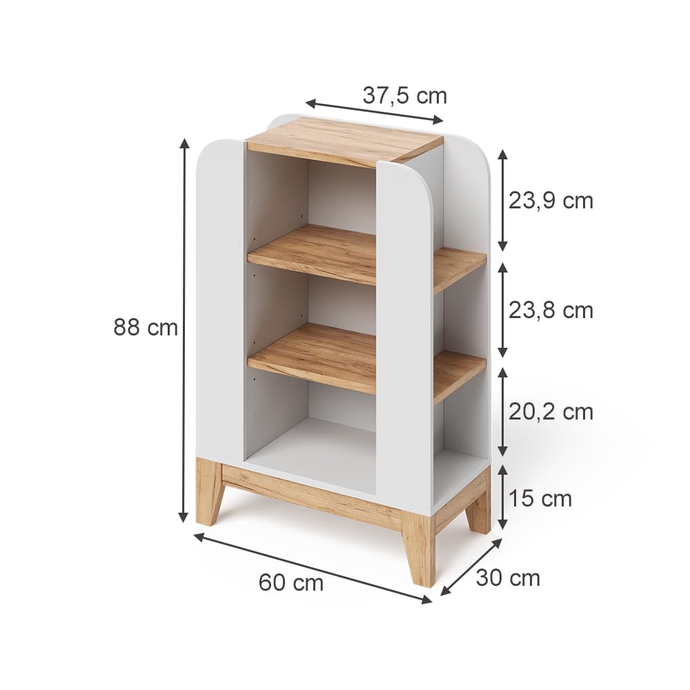 VitaliSpa Estantería Infantil Malia, Blanco/Artesano, 60 x 88 cm con 9 Compartimentos, con estantes Ajustables en Altura y Espacio de Almacenamiento Abierto