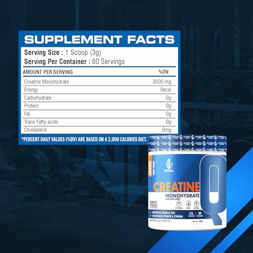 Image of QuenchLabz Creatine Powder 3000 mg | Mircronized Creatine Monohydrate | Creatine Monohydrate 100g for For Lean Pump and Volumization | Gym Supplement for Men for Pump and Strenght - Unflavoured Powder - 33 Servings - Pouch (180 GM, Unflavoured)