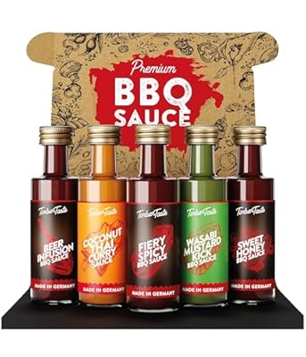 BBQ Sauce Gift Set for Men [5 x 40 ml] – Stocking Stuffers Christmas Gifts for Dad Gifts for Brother, Barbecue Sauce Variety Pack, Gifts for Men Unique BBQ Accessories Christmas Presents TIMBER TASTE®