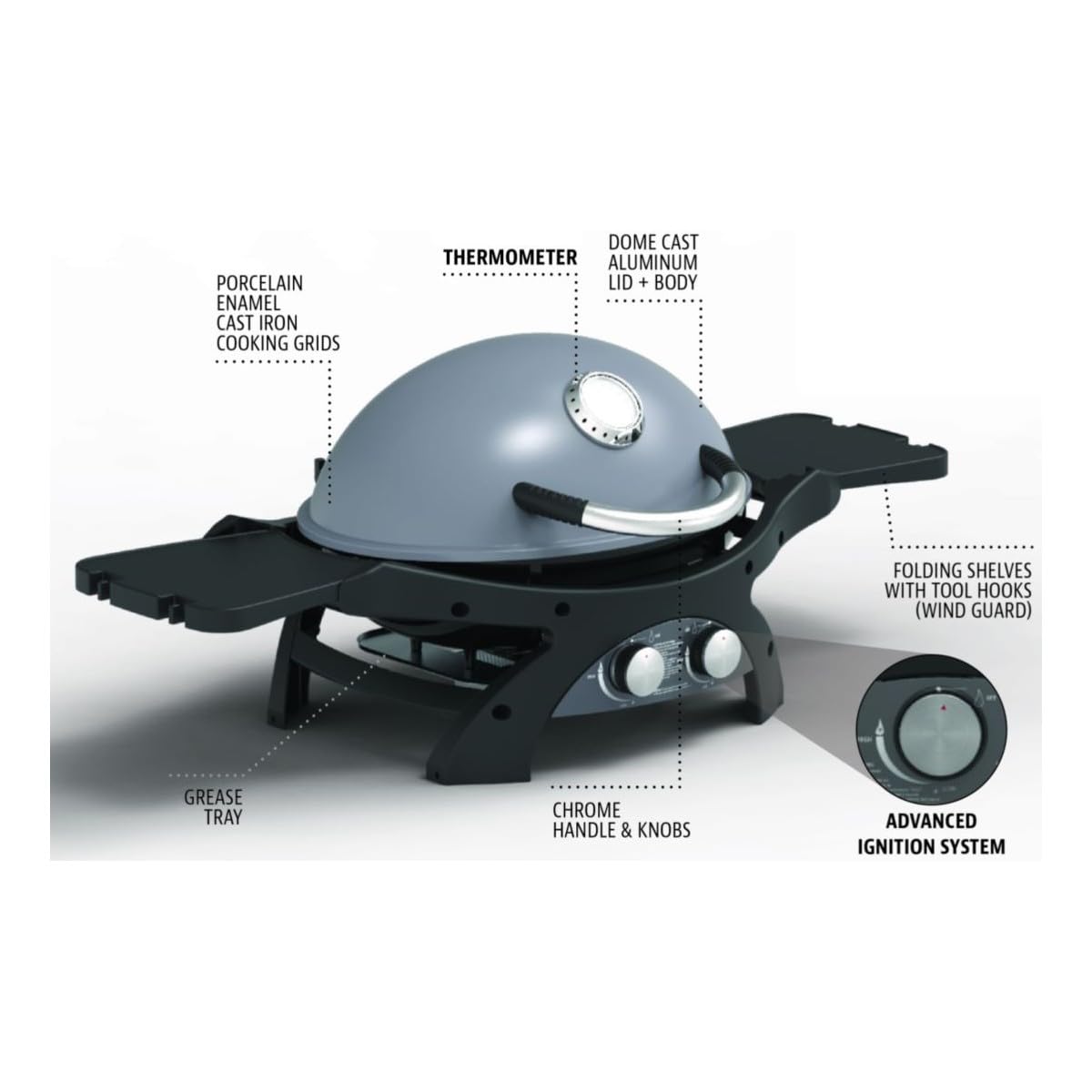 PIT BOSS - Barbecue Gas 5.2KW 2 Griglie in fonte Superficie cuisson 58 x 42.5 cm 2 Bruleurs Inox 2 Tablettes Thermomètre SPORTSMAN2