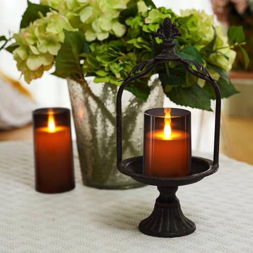 Image of Homemory Realistic Flickering Flameless Candles Battery Operated, LED Fake Electric Candles with Remote Control and Timer for Home, Christmas Decoration, Grey, Set of 3