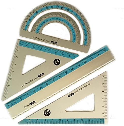 Aluminum Ruler Mathematic Geometry Set, 4 pieces of Drawing Accessories for design, graphic, examination, math or painting