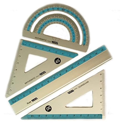 Aluminum Ruler Mathematic Geometry Set, 4 pieces of Drawing Accessories for design, graphic, examination, math or painting