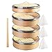 Hcooker 3 Couches Cuisine à Vapeur en Bois avec Double Bande en Acier Inoxydable pour Petits Pains Asiatiques Boulettes Boulettes Légumes Poissons Riz