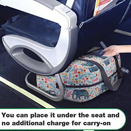 Wandf Foldable Travel Duffel Bag Carryon Luggage Sports Gym Weekend Tote Bag Water Resistant Nylon for Women (A-Elephant)