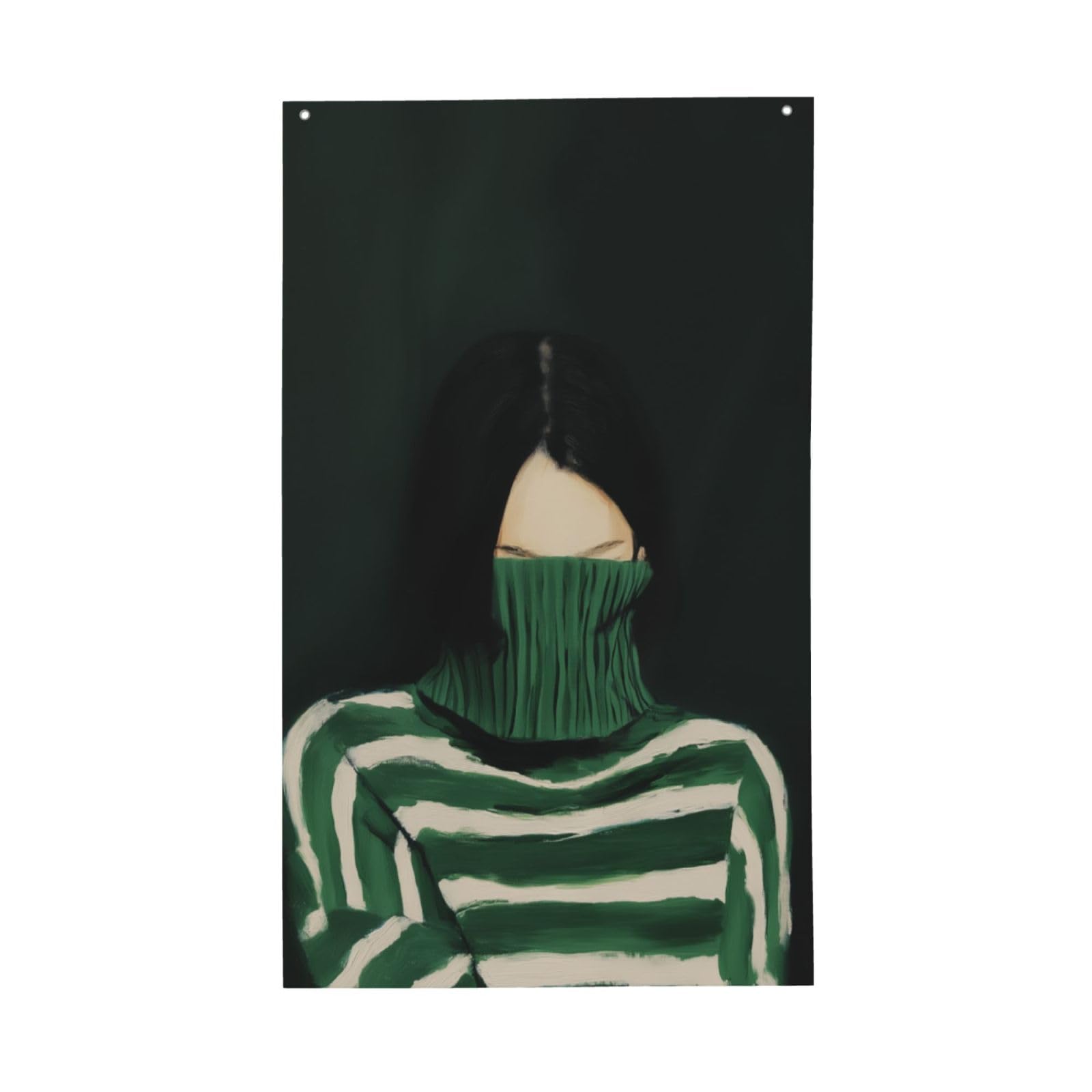 Woman Striped Green Turtleneck Sweater Yard House Flags,3x5 Ft Season Greeting Banner With Grommets Indoor Outdoor Party Home Decorations