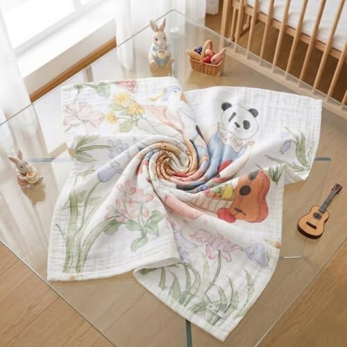Image of Kassy Pop Printed 6 Layer Bamboo Muslin Blanket Cum Swaddling Towel for Baby | 70% Bamboo, 30% Cotton | AC Quilt, Multi-Purpose Blanket | 110cm x 110cm (Multicolor Print)