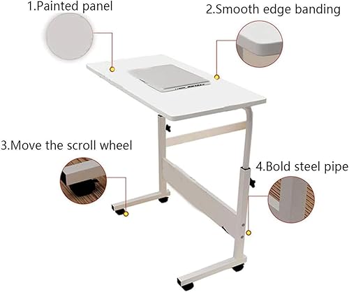 Miniatura 6 de POCHY Mesita de noche ajustable para colocar sobre la cama, escritorio de pie con ruedas extraíbles y bloqueables, con marco de acero, escritorio