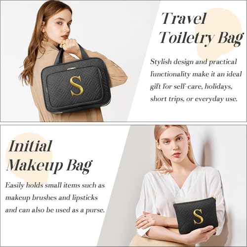 Image of Personalized Gifts for Women, Initial Toiletry Bag Hanging Travel Organizer & Makeup Cosmetic Bag with Embroidery Letter Teacher Appreciation Gift Birthday Mothers Day Gifts for Mom Wife Friend Sister