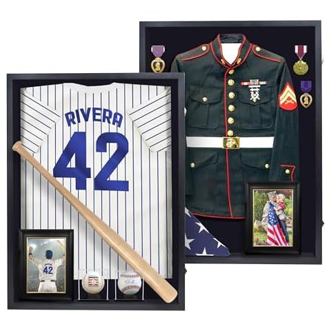 Flybold Shadow Box Frame for Military Uniform, Wedding Dress, Jersey with 92% Clear View & UV Protection. Air Force, Navy, Police, Medals & Memorabilia - 36x27in - XL Black Cover