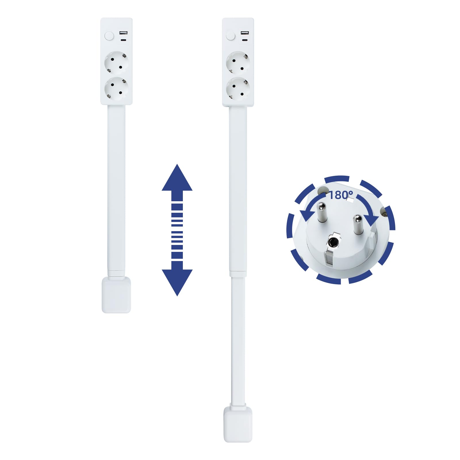 RPixc Enchufe giratorio extensible con 2 tomas de corriente AC, puerto USB-C y puerto USB-A, adecuado para sofás, mesitas de noche y respaldos de sofás