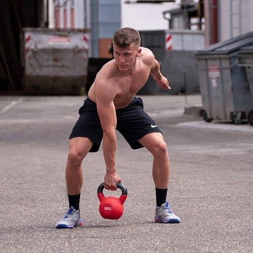 Kettlebell Dipped in Plastic Frosted Half-Surround, Home Gym Exercise Hand-Held, Powder-Coated Soft Bottom Single-Ear, Solid Cast Iron