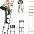 ZanGe Folding Ladder, 3.2M/10.5 FT Stainless Steel Telescopic Multi Purpose Telescoping Ladder Extension Tall Straight Ladder Steps 300 Pound Capacity for Business Home Outdoor DIY Builder